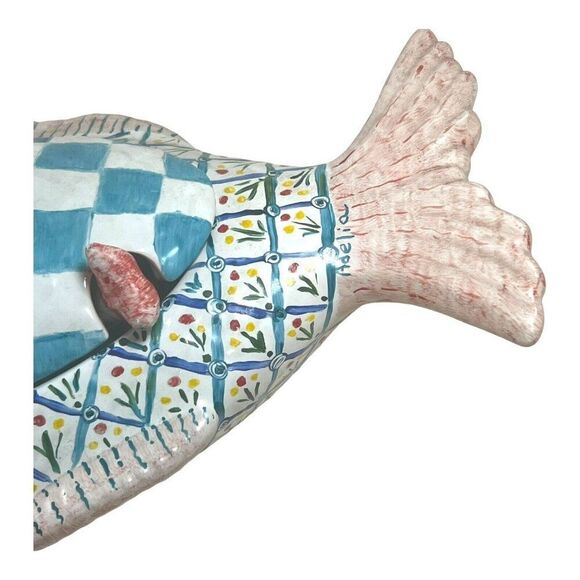 Vintage Italian Italy Ceramic Fish Soup Tureen Bowl Hand Painted Ladle Large 13” - Picture 7 of 11